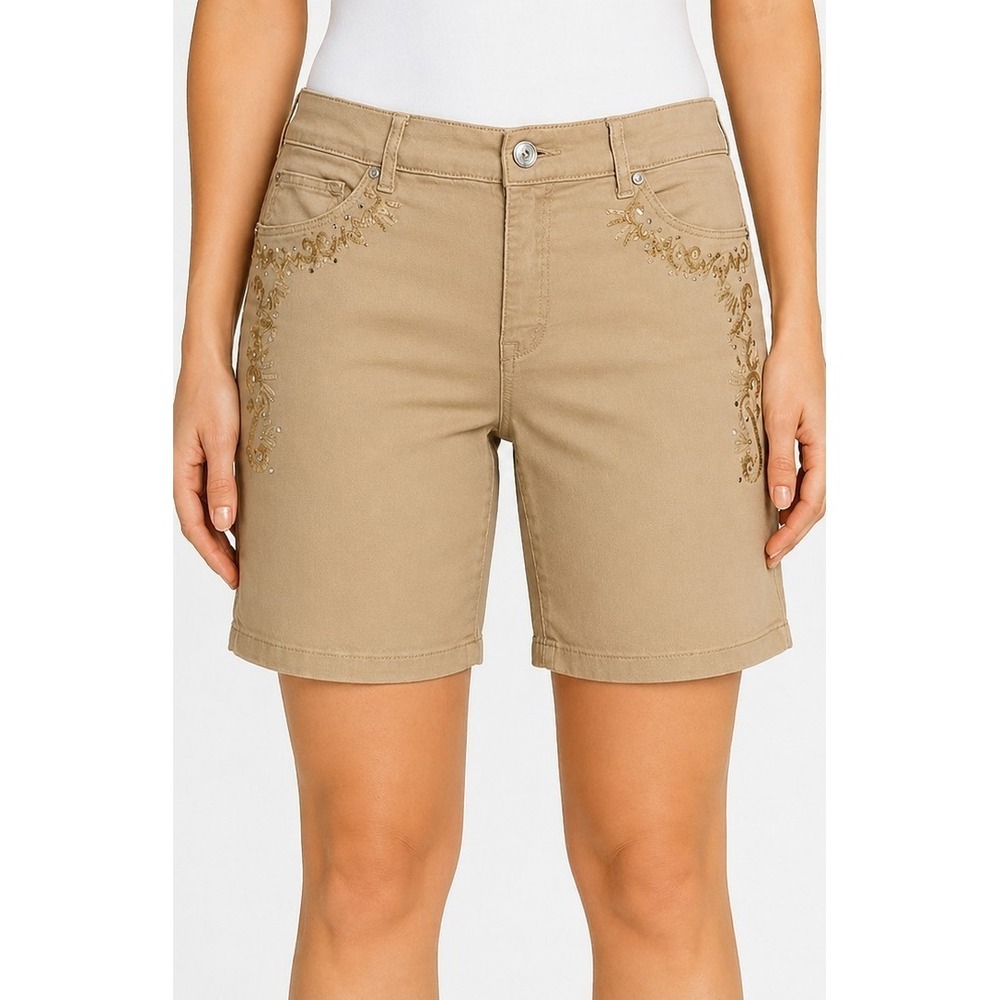 Gloria Vanderbilt Khaki Shorts Womens 10 Embroidered Stretch Casual‎ Golf Shorts